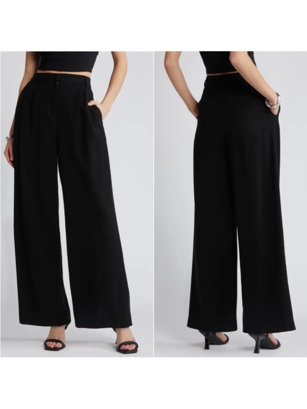 Open Edit High Waist Wide Leg Trousers Size 8 - Black NWT